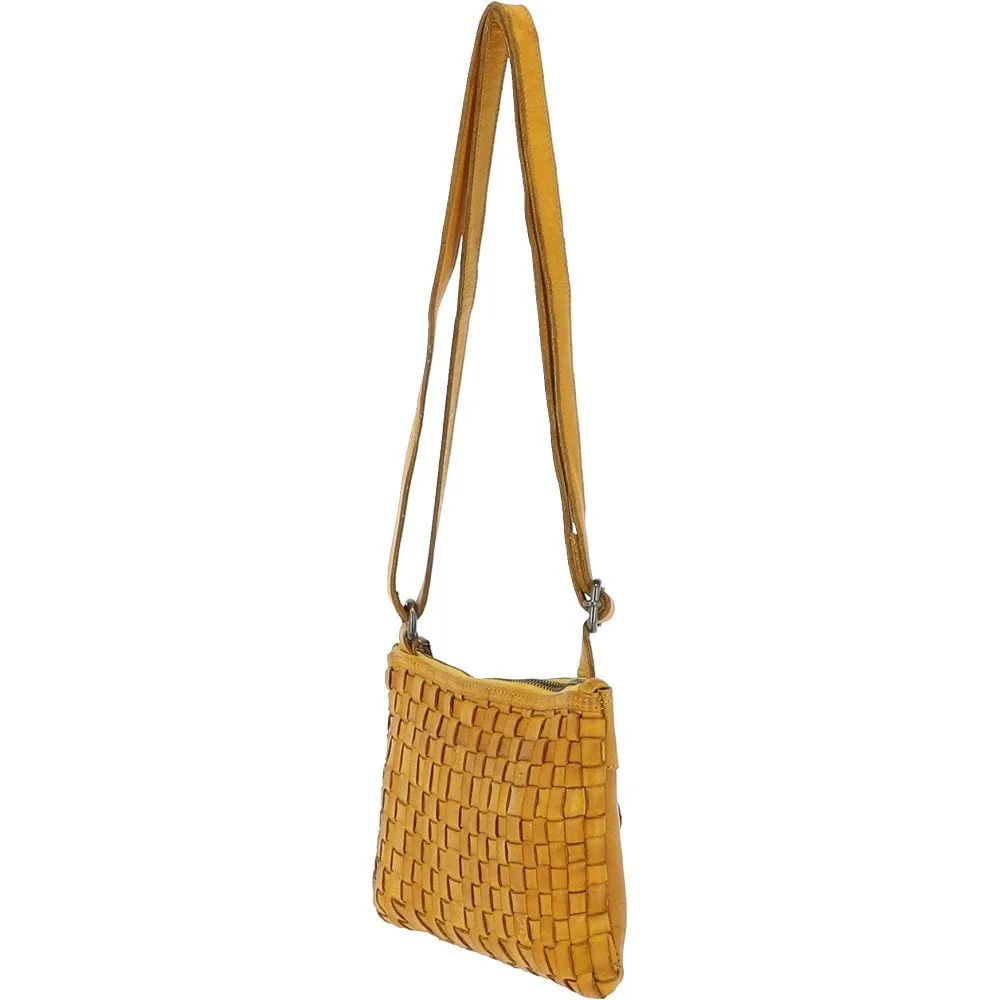 Vintage Woven Classic Leather Crossbody Bag Yellow:  D-70