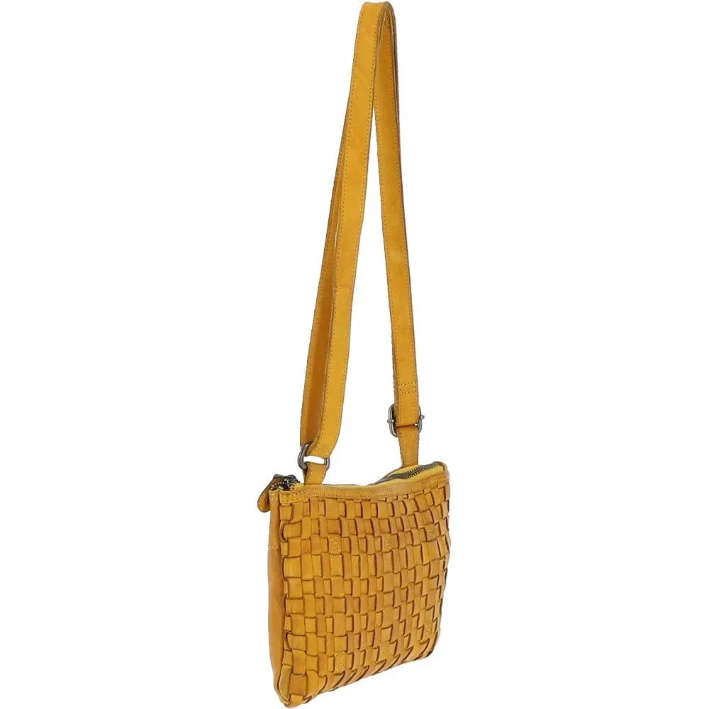 Vintage Woven Classic Leather Crossbody Bag Yellow:  D-70