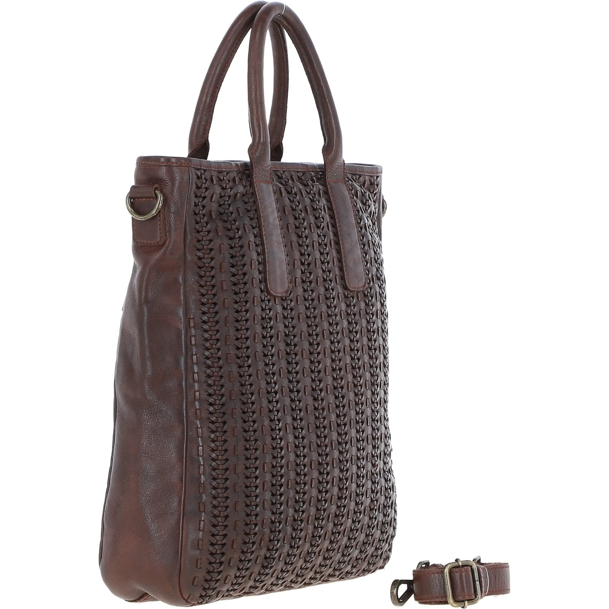 Vintage Woven Large Leather Handbag Brandy:  D-95