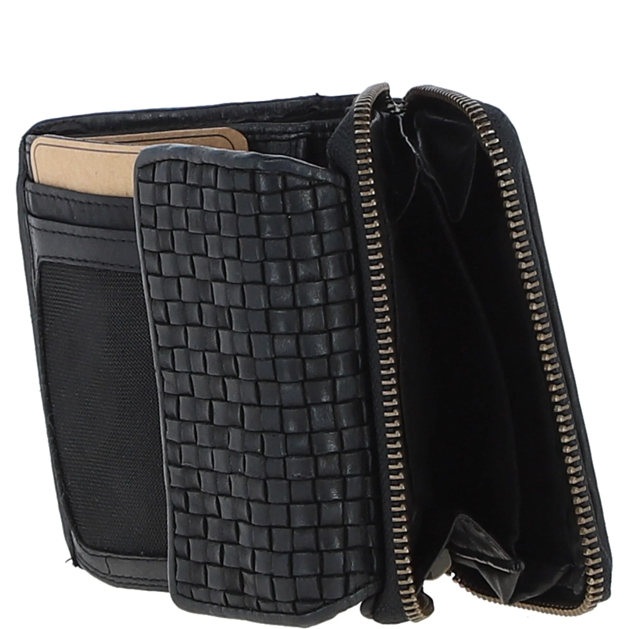 Vintage Woven Leather 7 Card Purse Black:  D-82