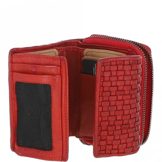 Vintage Woven Leather 7 Card Purse Red:  D-82