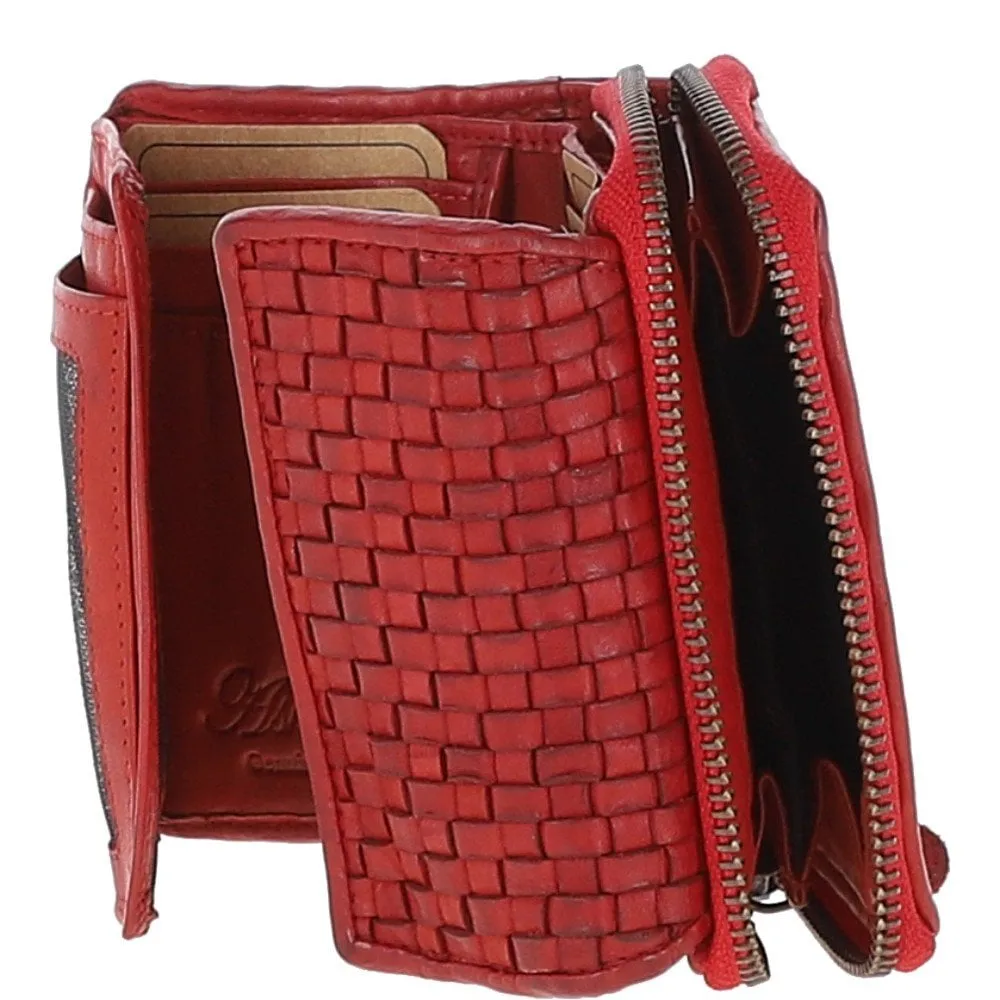 Vintage Woven Leather 7 Card Purse Red:  D-82