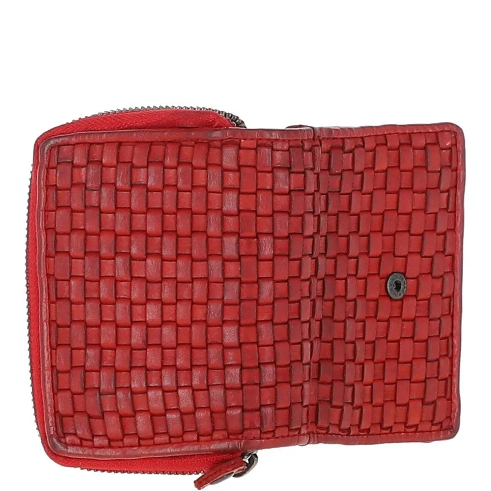 Vintage Woven Leather 7 Card Purse Red:  D-82