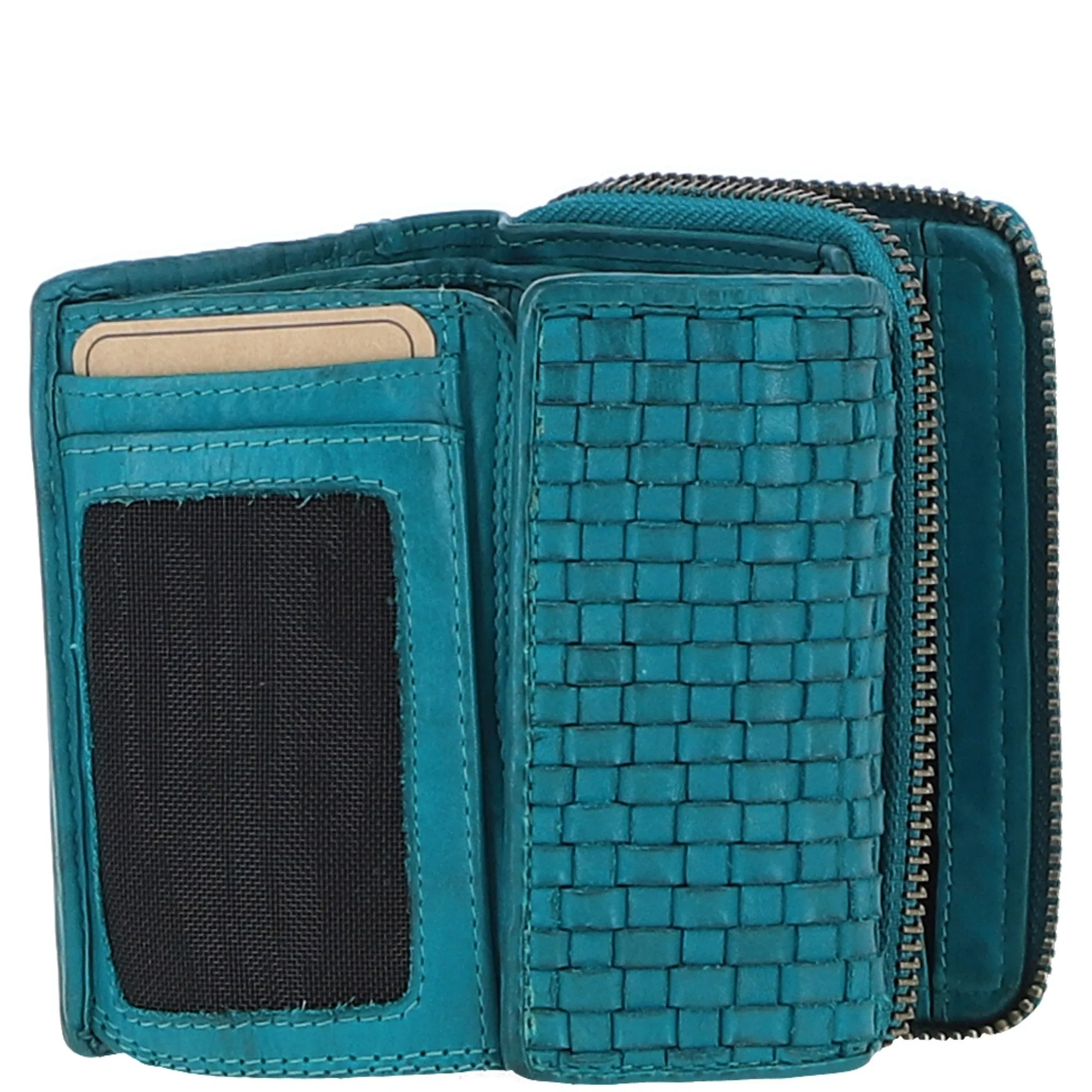 Vintage Woven Leather 7 Card Purse Turquoise:  D-82