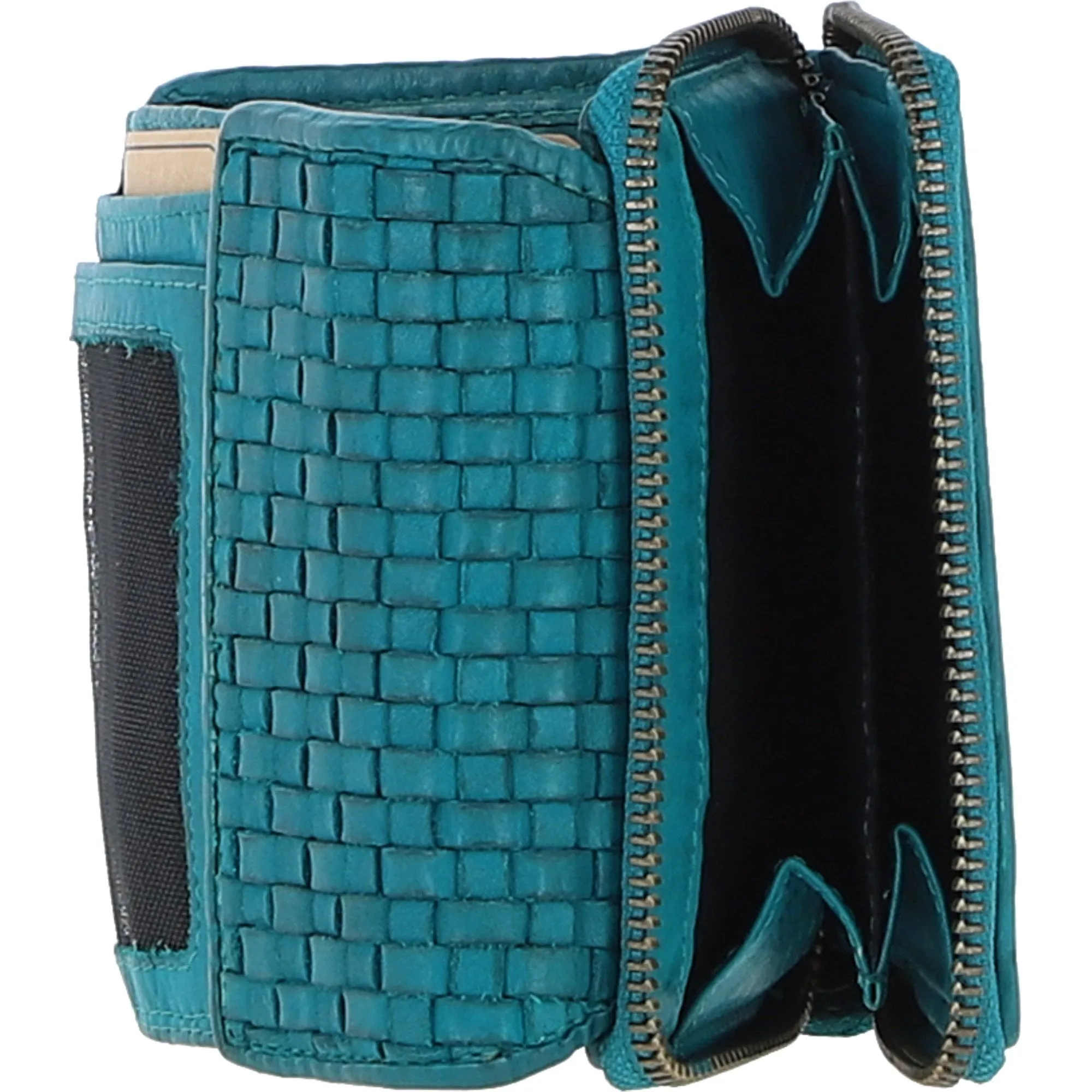 Vintage Woven Leather 7 Card Purse Turquoise:  D-82