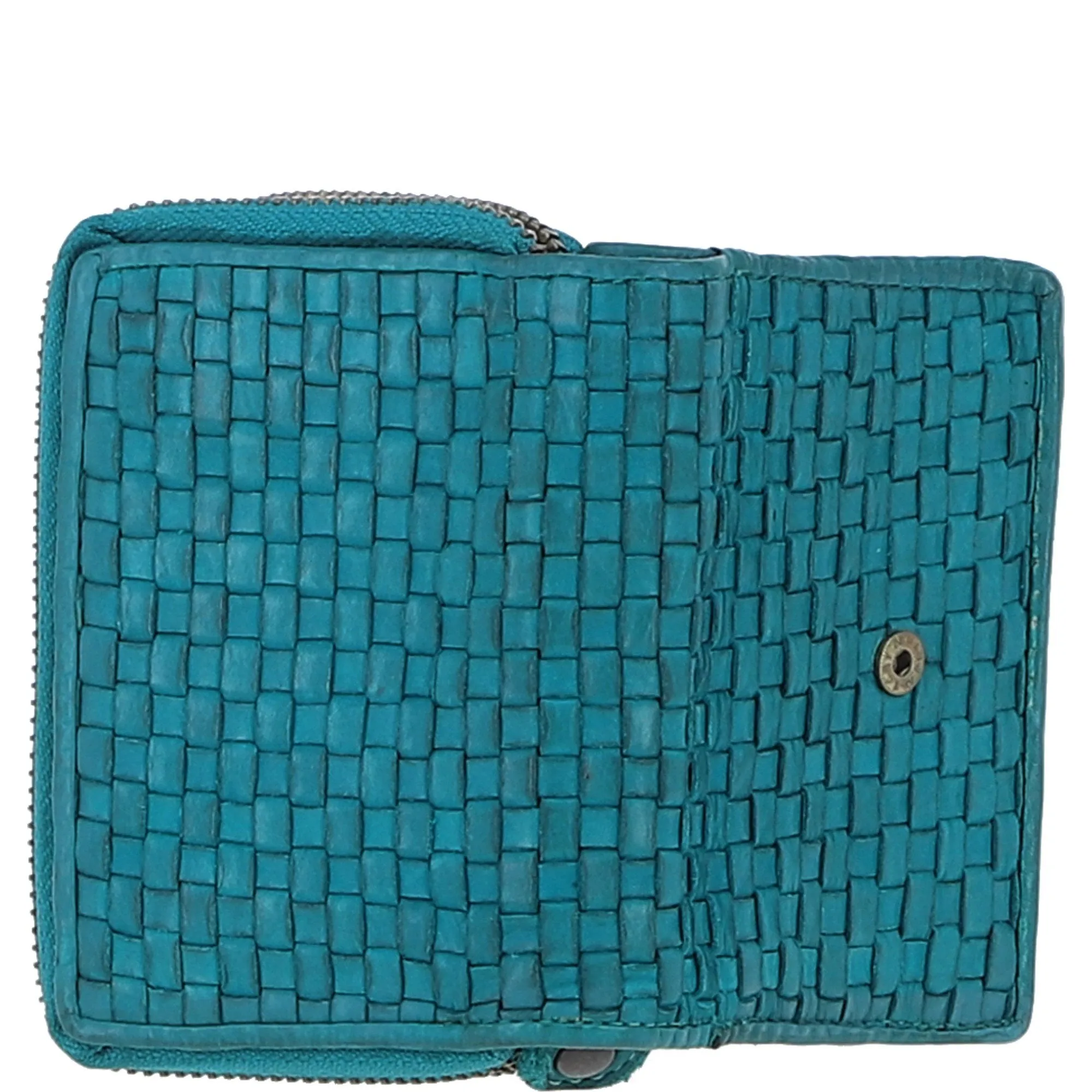 Vintage Woven Leather 7 Card Purse Turquoise:  D-82