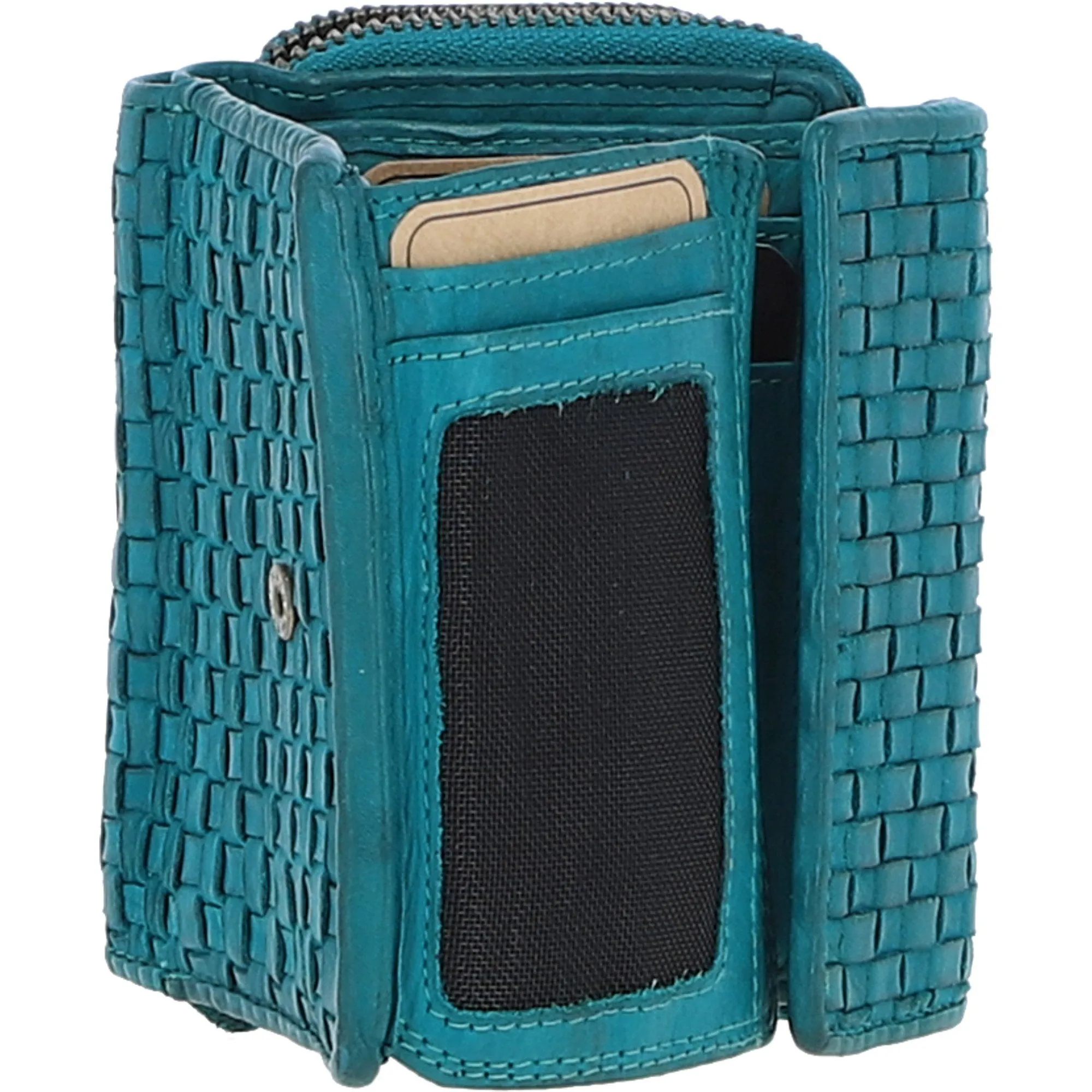 Vintage Woven Leather 7 Card Purse Turquoise:  D-82