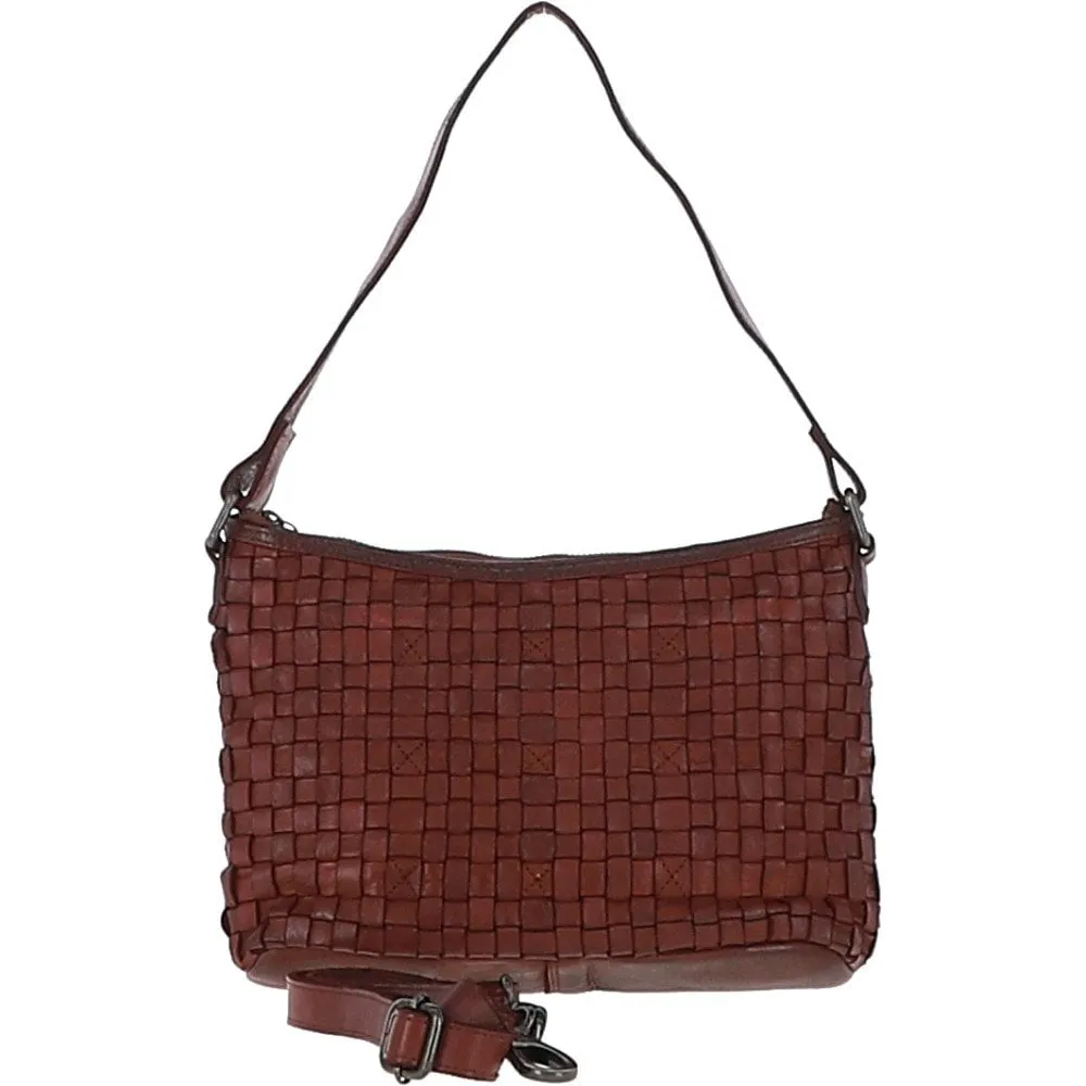 Vintage Woven Leather Shoulder Bag Cognac :  D-73