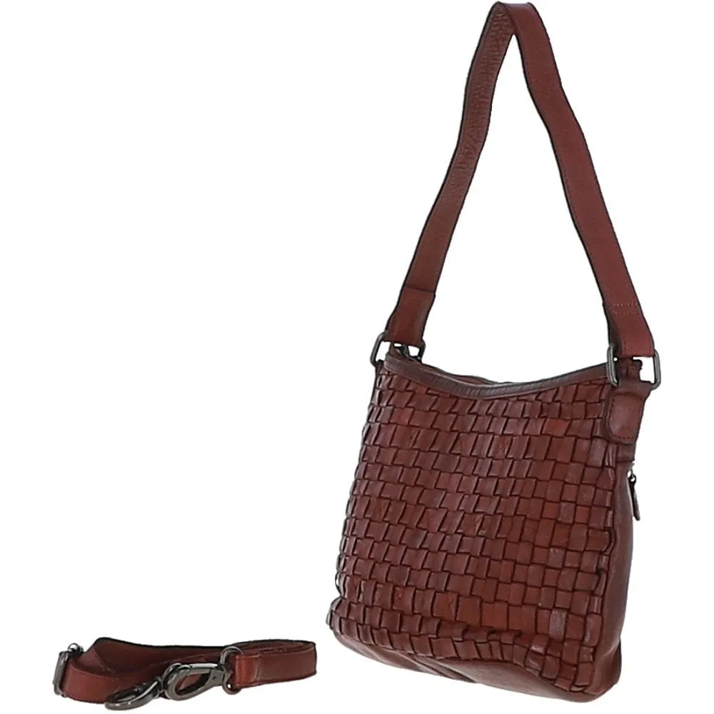 Vintage Woven Leather Shoulder Bag Cognac :  D-73