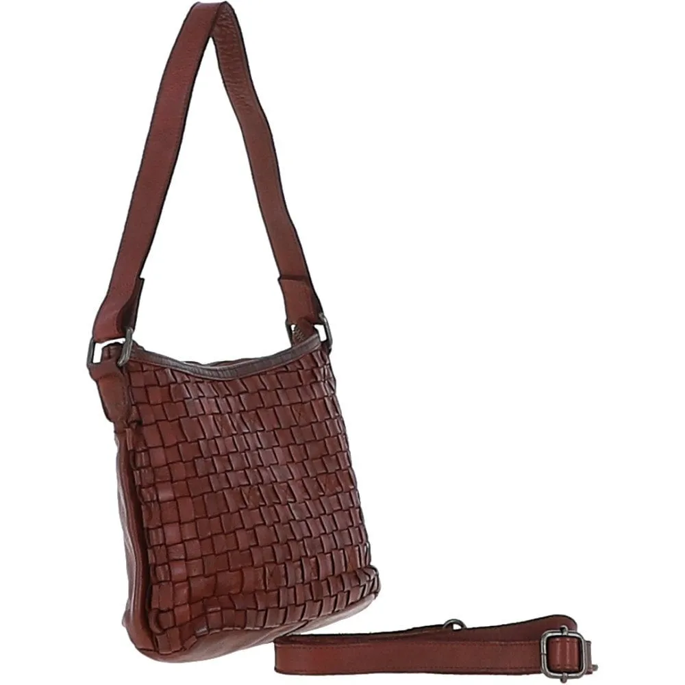 Vintage Woven Leather Shoulder Bag Cognac :  D-73