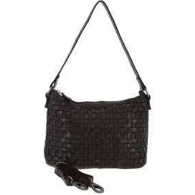 Vintage Woven Leather Shoulder Bag Dark Brown :  D-73