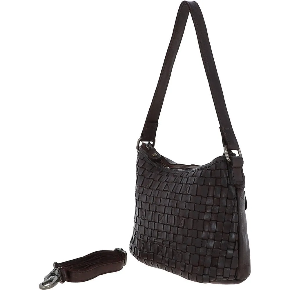 Vintage Woven Leather Shoulder Bag Dark Brown :  D-73