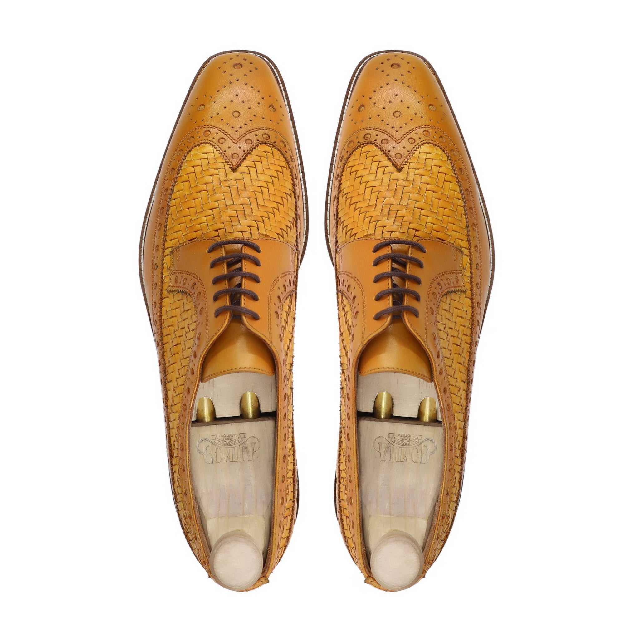 Wayne - Men's Yellow Calf and Handmade Woven Leather Derby Shoe