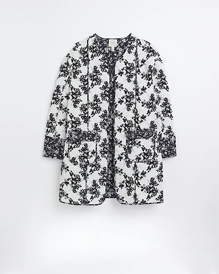 White floral quilted coat