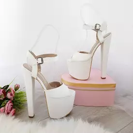 White Peep Toe Ankle Strap High Heel Platform Shoes