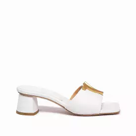 White women's tassel leather slide sandal