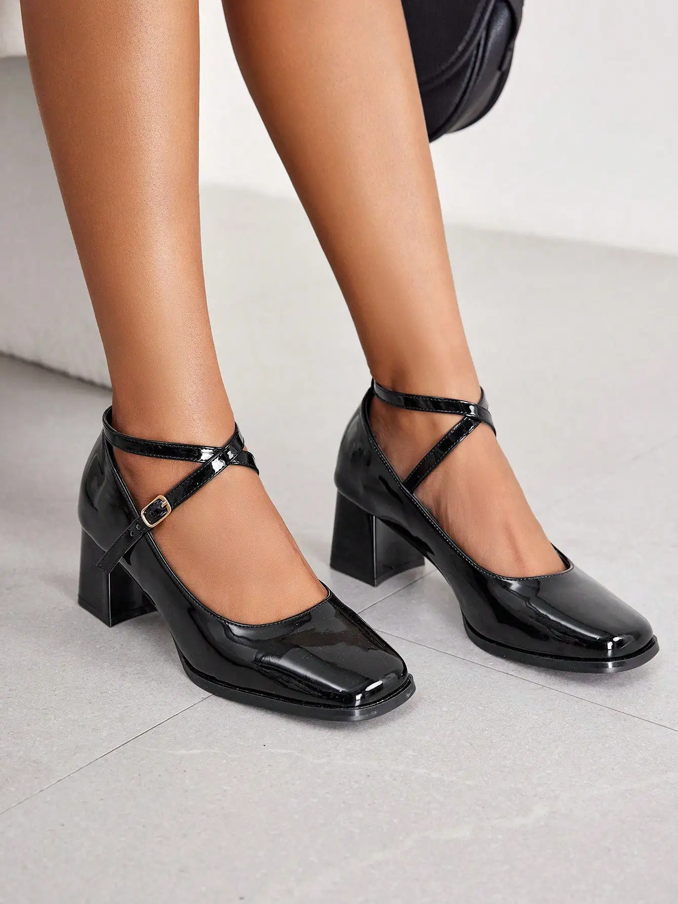 Woman Shoes Fashion Black Mary Jane Ankle Strap High Heel Shoes For Spring And Summer