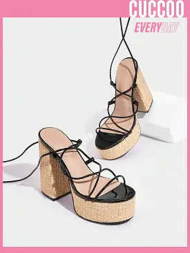 Woman Shoes Thick Heeled High Platform Tie Leg Sandals For Spring And Summer