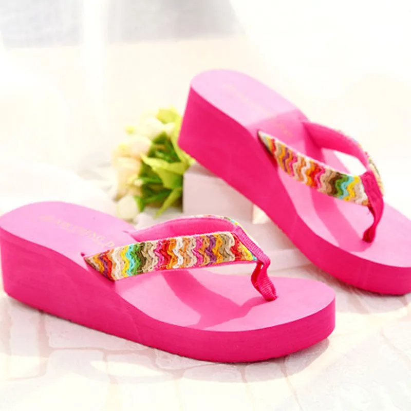 Women Shoes High Heels Flip Flops Bohemia Beach Platform wedges for women Sals Flip slippers woman shoes