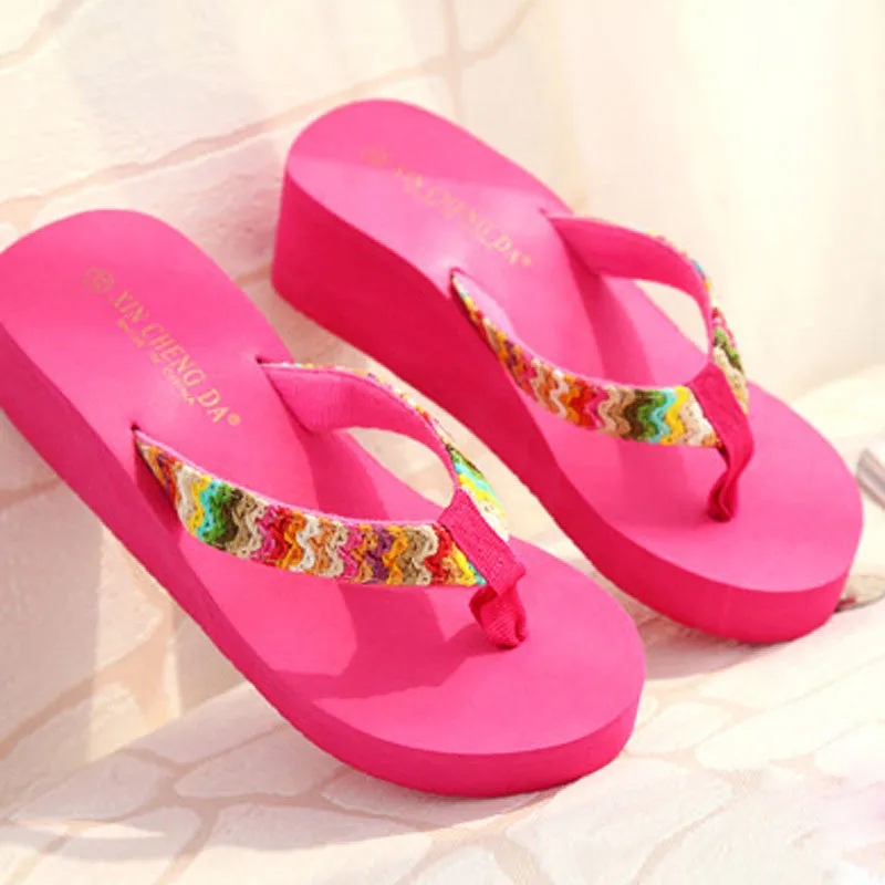 Women Shoes High Heels Flip Flops Bohemia Beach Platform wedges for women Sals Flip slippers woman shoes