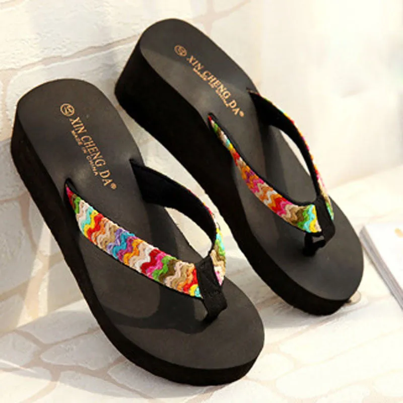 Women Shoes High Heels Flip Flops Bohemia Beach Platform wedges for women Sals Flip slippers woman shoes