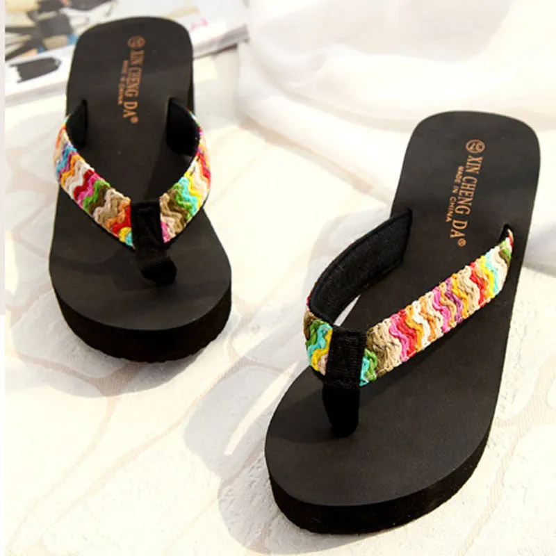 Women Shoes High Heels Flip Flops Bohemia Beach Platform wedges for women Sals Flip slippers woman shoes