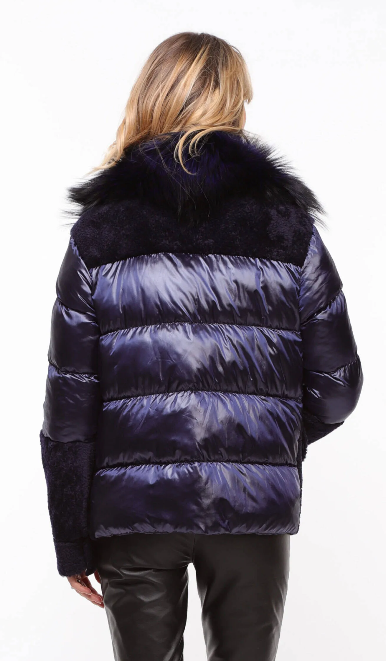 Women's blue textile + sheepskin jacket \bettie\