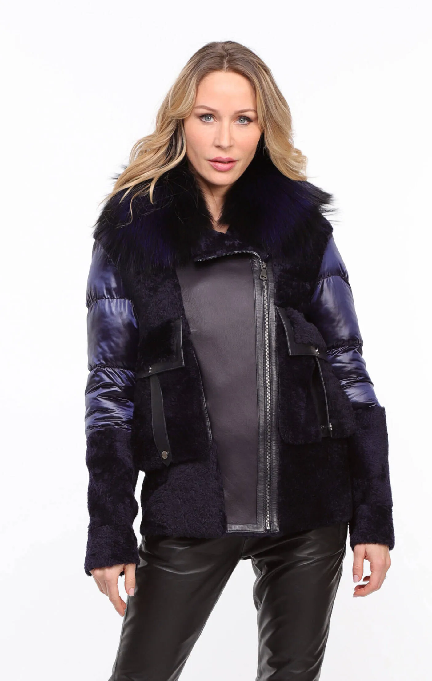 Women's blue textile + sheepskin jacket \bettie\