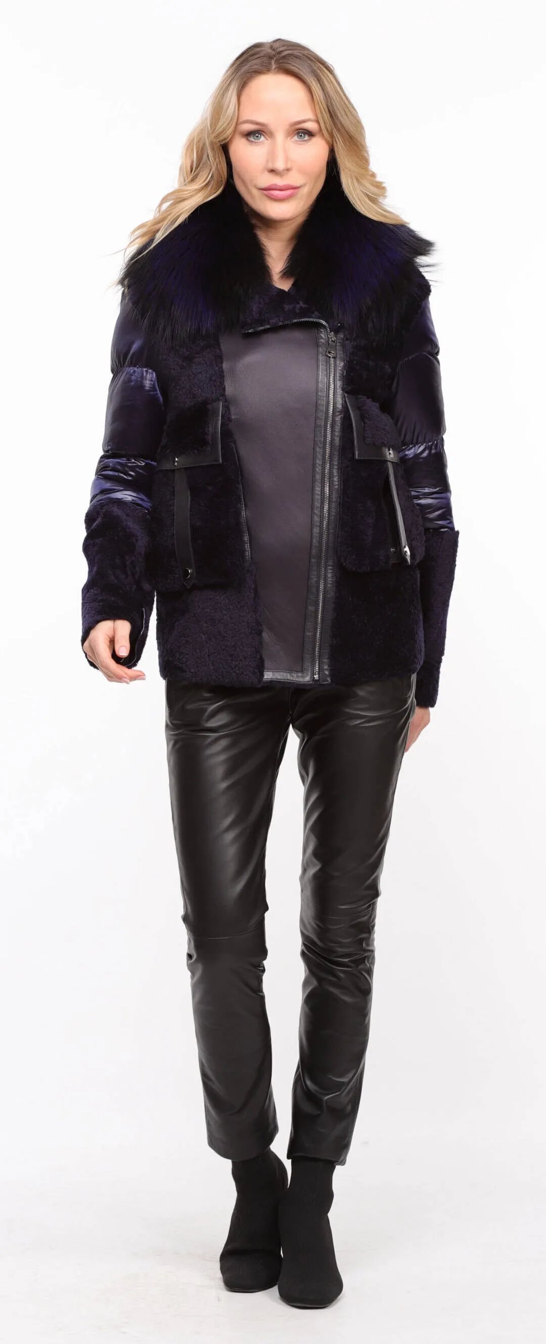 Women's blue textile + sheepskin jacket \bettie\