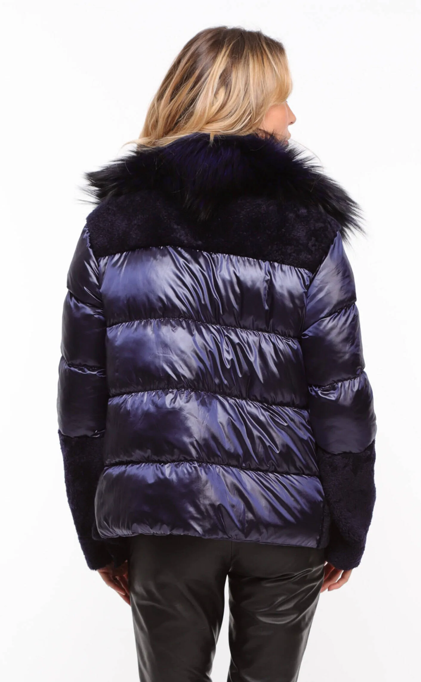 Women's blue textile + sheepskin jacket \bettie\