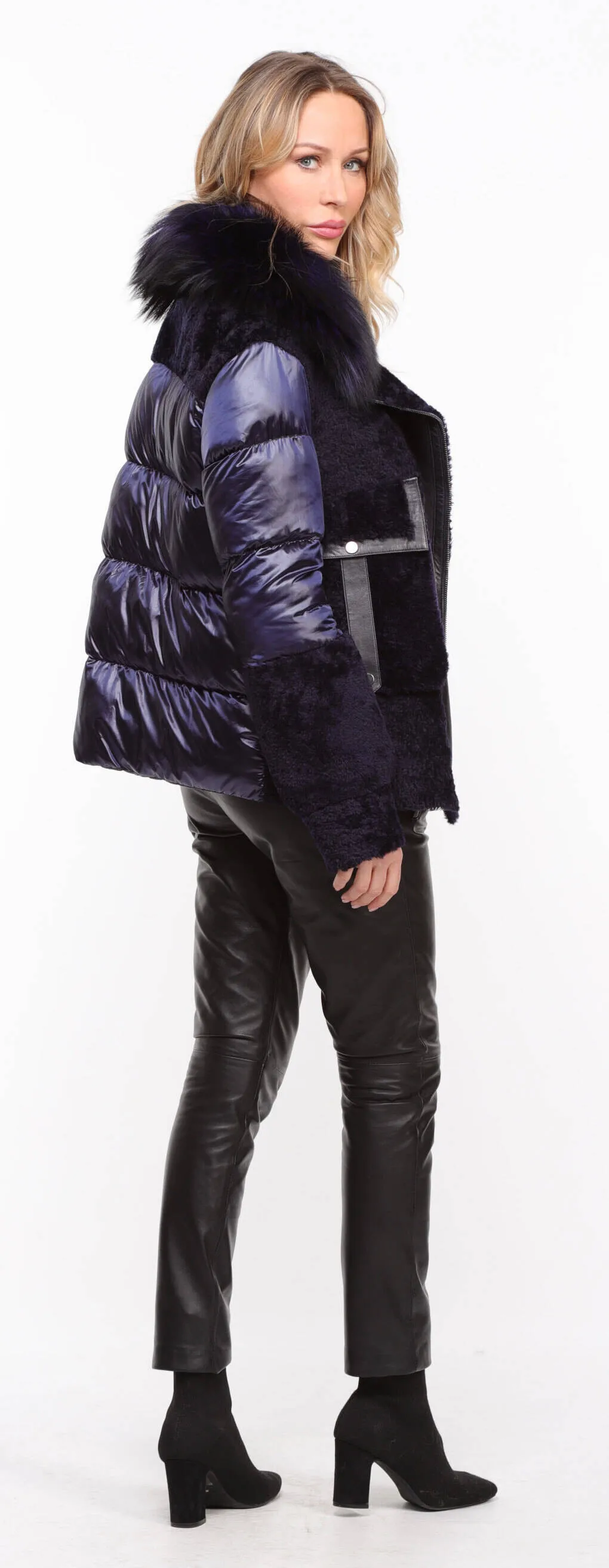 Women's blue textile + sheepskin jacket \bettie\