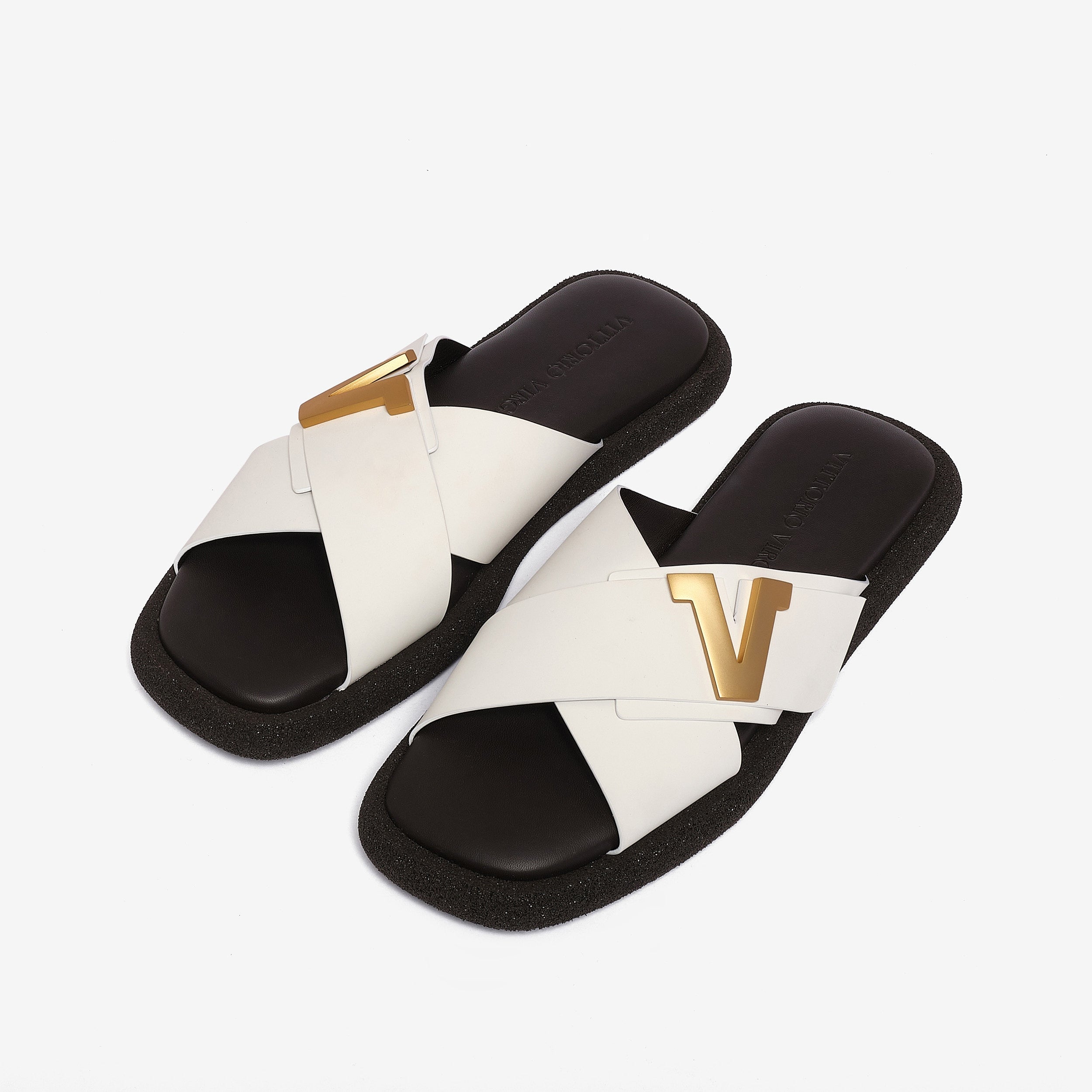 Women's calf leather slide sandal