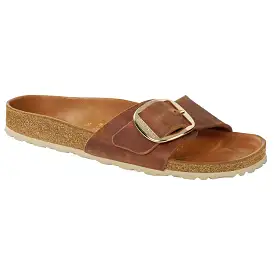 Women's Madrid Oiled Leather Big Buckle Sandals in Cognac