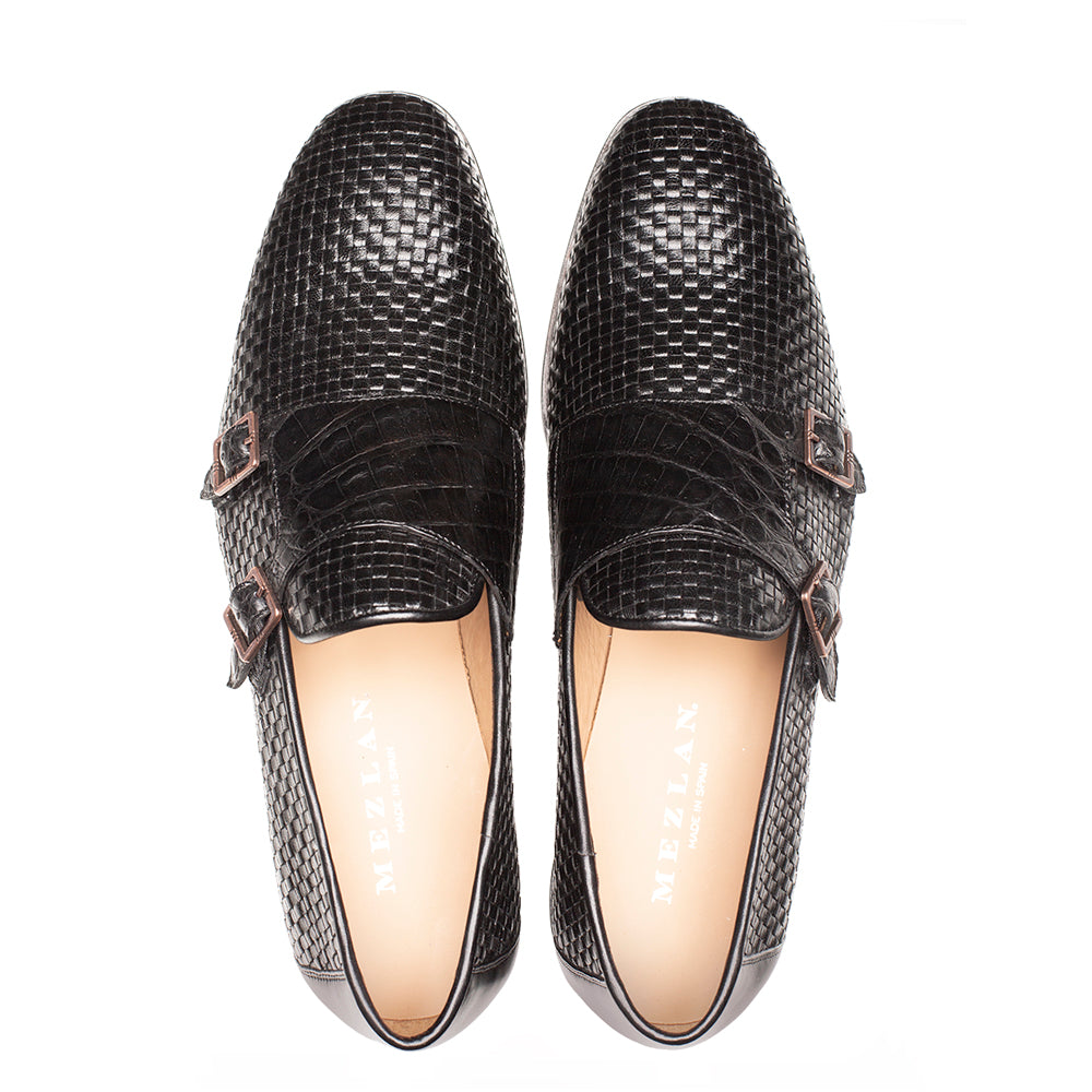 Woven Calf/Croc Double Monk