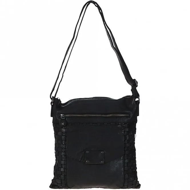 Woven Classic Large Leather Vintage Crossbody Bag Black :  D-72