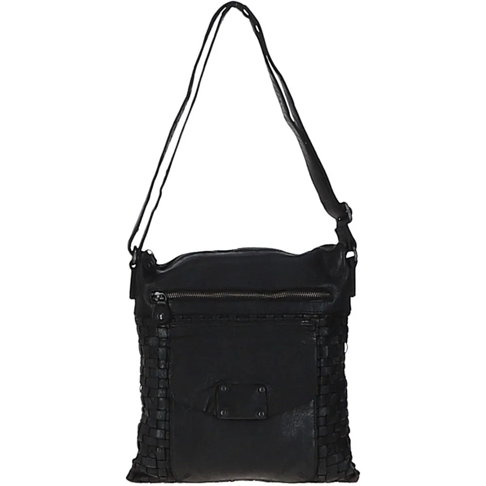 Woven Classic Large Leather Vintage Crossbody Bag Black :  D-72