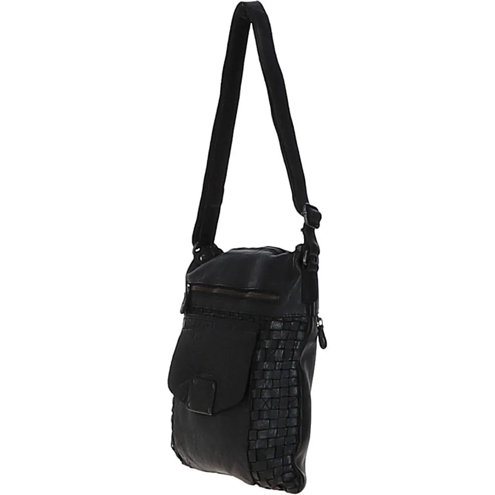 Woven Classic Large Leather Vintage Crossbody Bag Black :  D-72