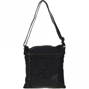 Woven Classic Large Leather Vintage Crossbody Bag Black :  D-72