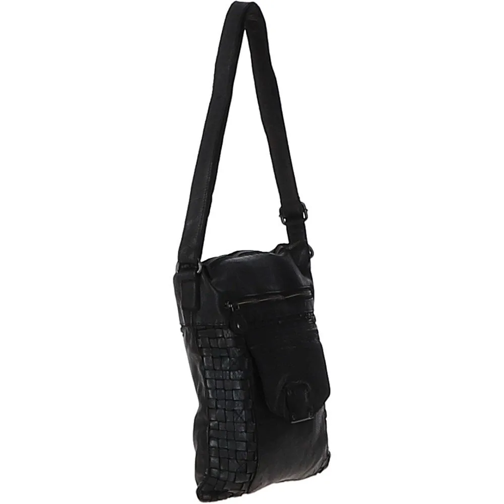 Woven Classic Large Leather Vintage Crossbody Bag Black :  D-72