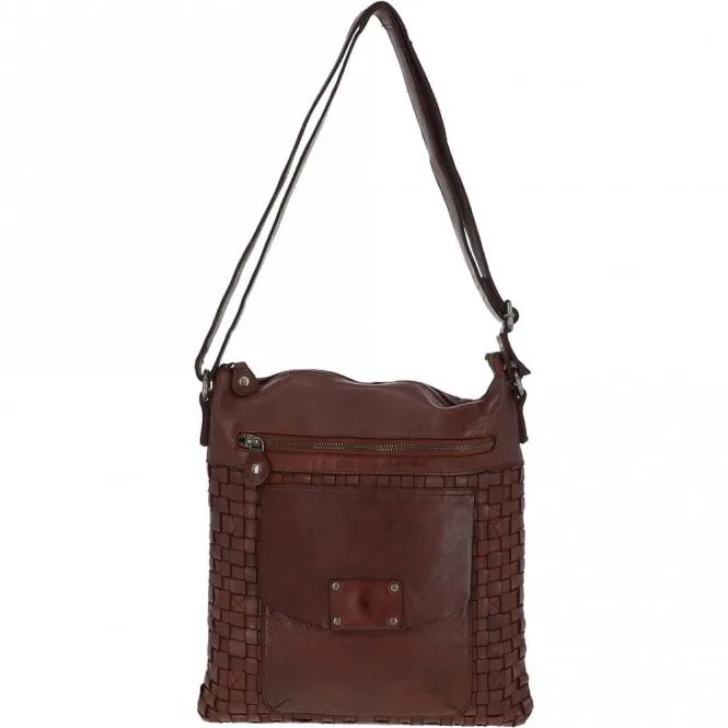 Woven Classic Large Leather Vintage Crossbody Bag Cognac :  D-72