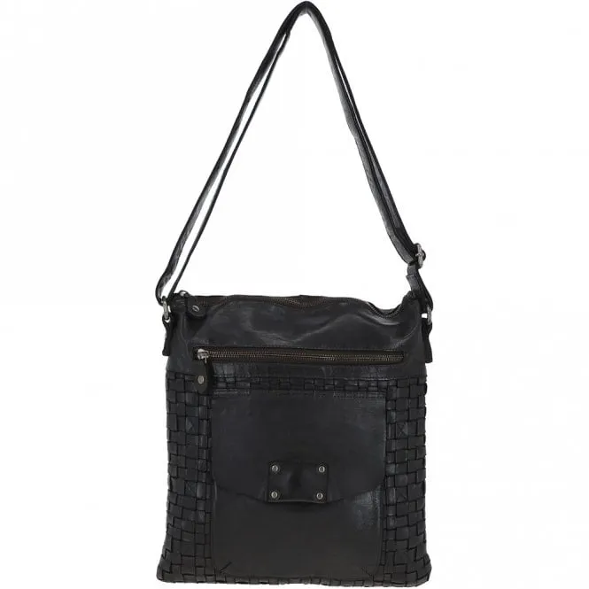 Woven Classic Large Leather Vintage Crossbody Bag Dark Grey :  D-72