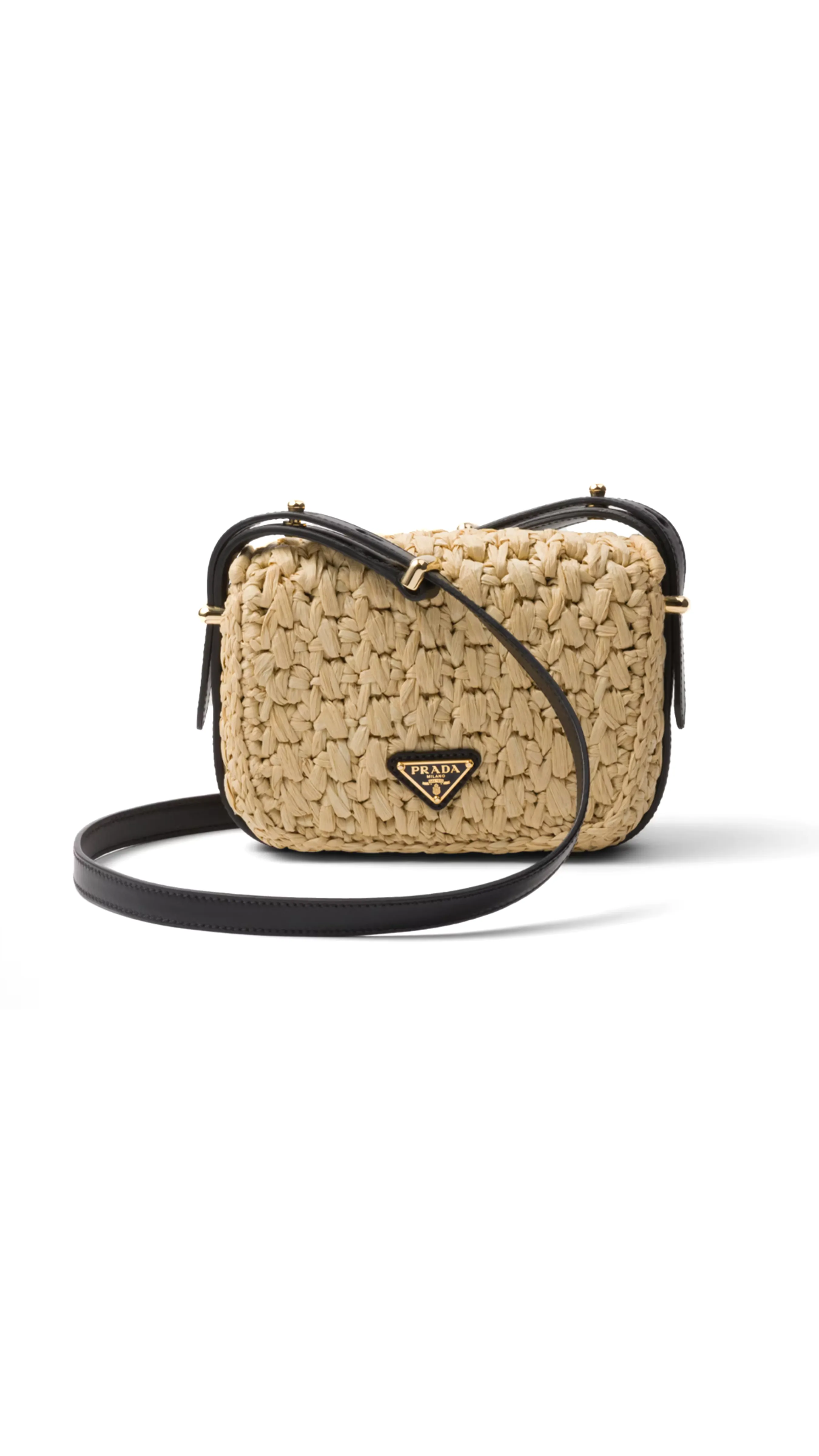 Woven Fabric and Leather Shoulder Bag - Black/Natural