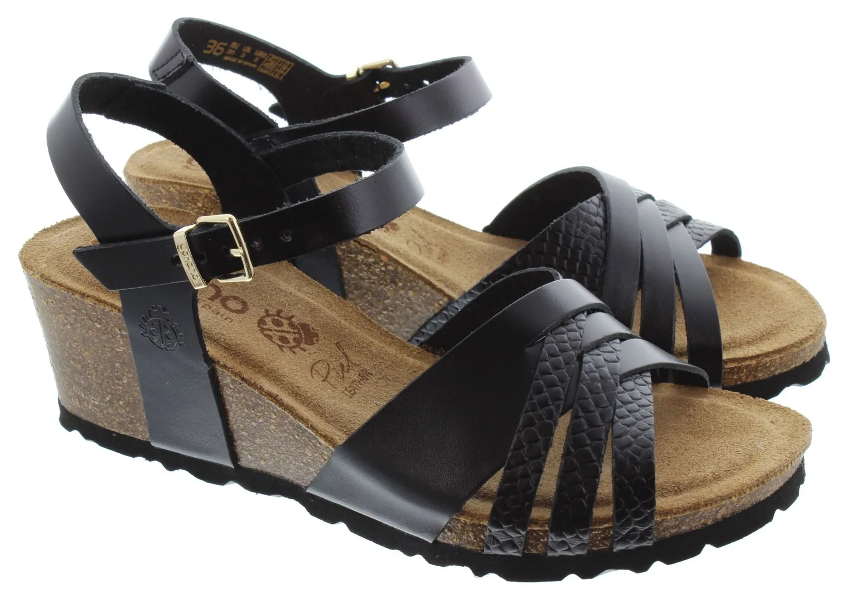 YOKONO Ladies Cadiz 137 Wedge Sandals In Black