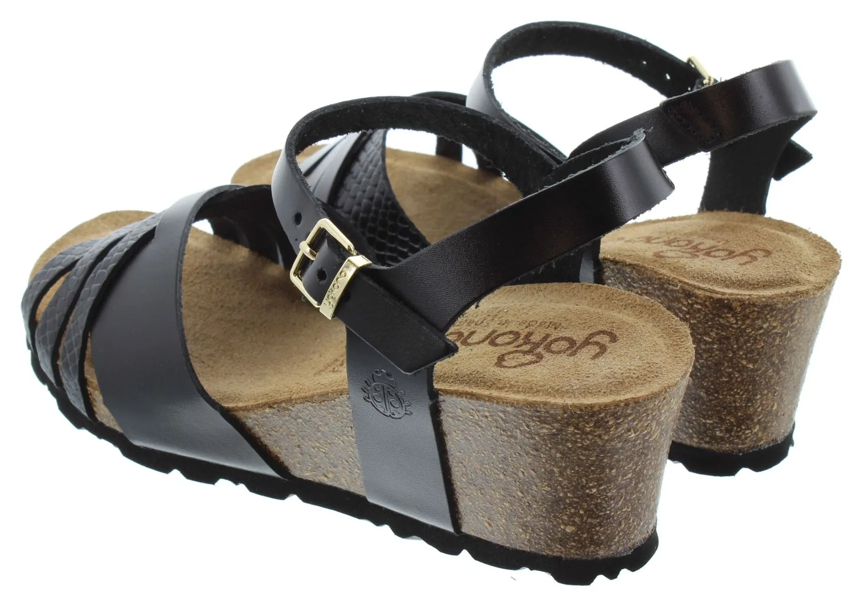 YOKONO Ladies Cadiz 137 Wedge Sandals In Black