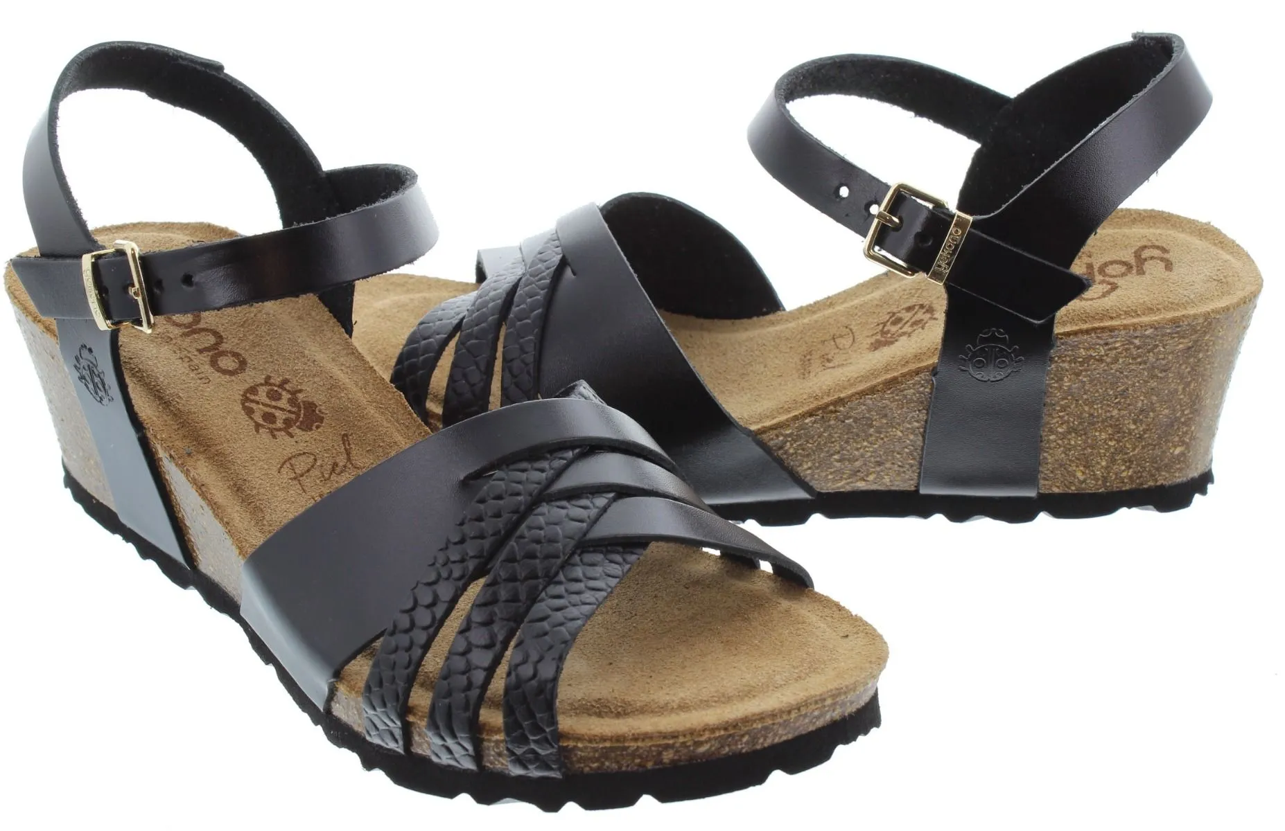 YOKONO Ladies Cadiz 137 Wedge Sandals In Black