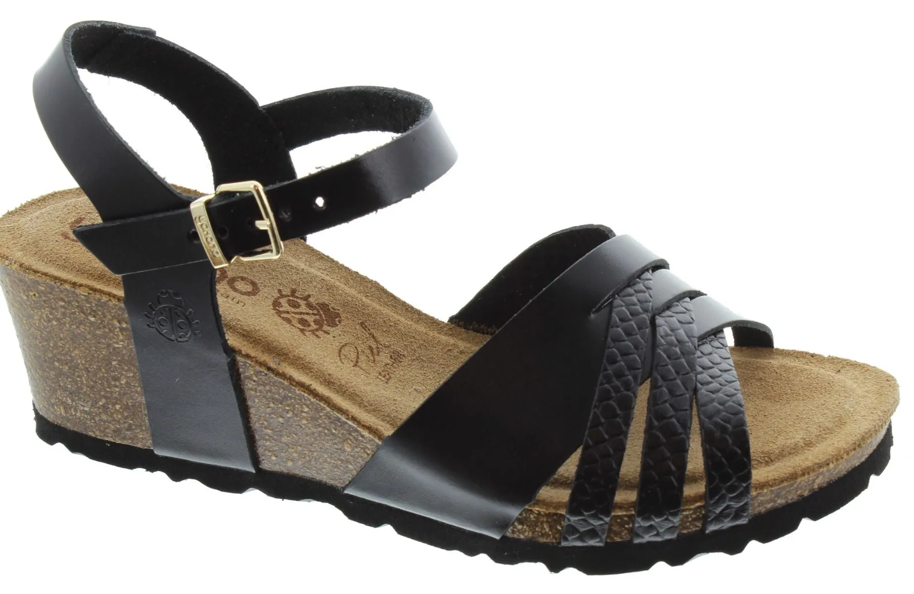 YOKONO Ladies Cadiz 137 Wedge Sandals In Black